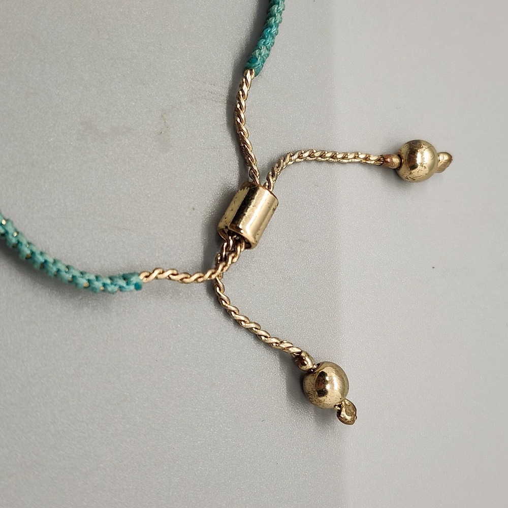 Rhinestone Skull Gold Metal Ball Bead Blue Adjustable Braided Shamballa Bracelet - Picture 2 of 3